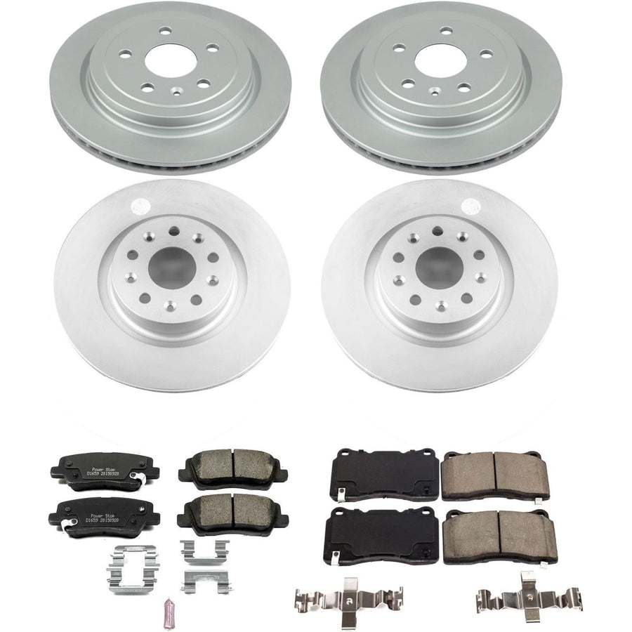 Power Stop Coated Brake Rotor and Ceramic Brake Pads CRK7817- Front & Rear For Cadillac CTS 2014-2018 [Model Specific]