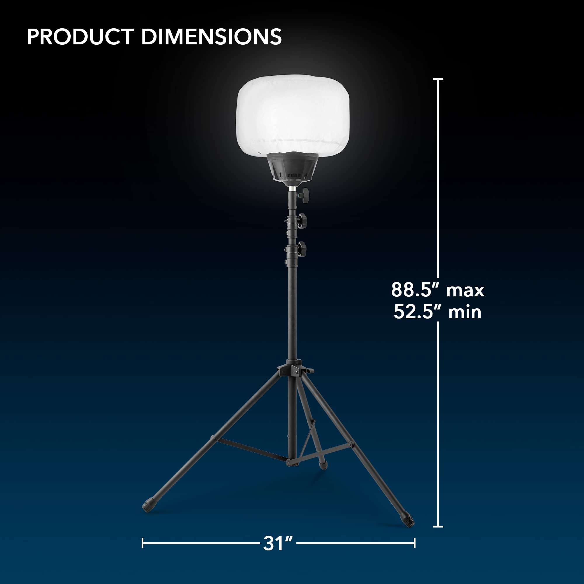 60W LED Balloon Light by E-Z UP SKYFUZE and Tripod with Over 5,000 sqft of 360-degree Illumination, 7,800 lumens