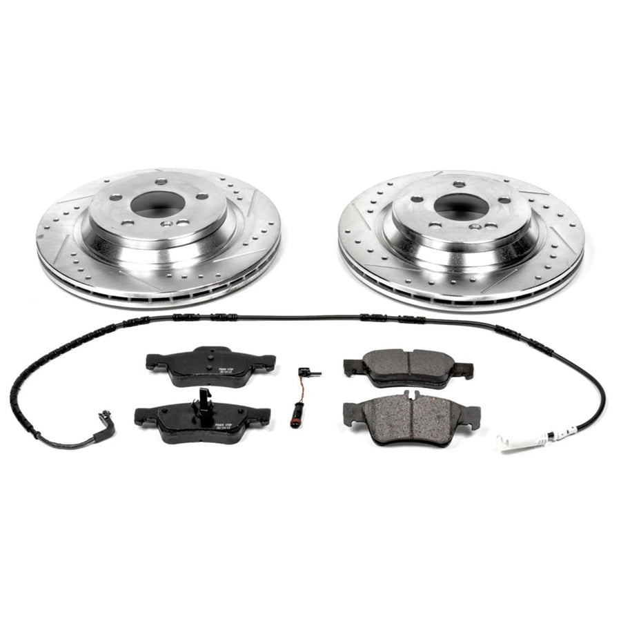 Power Stop K2998 Z23 Carbon Fiber Brake Pads Rear with Drilled & Slotted Brake Rotors Kit For Mercedes-Benz S500 2003-2006 [Model Specific]