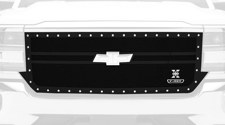 2016-2018 Silverado 1500 T-Rex Grilles X-Metal Grille, Black, 1 Pc, Replacement, Chrome Studs, 2 Bar Design - PN #6711301
