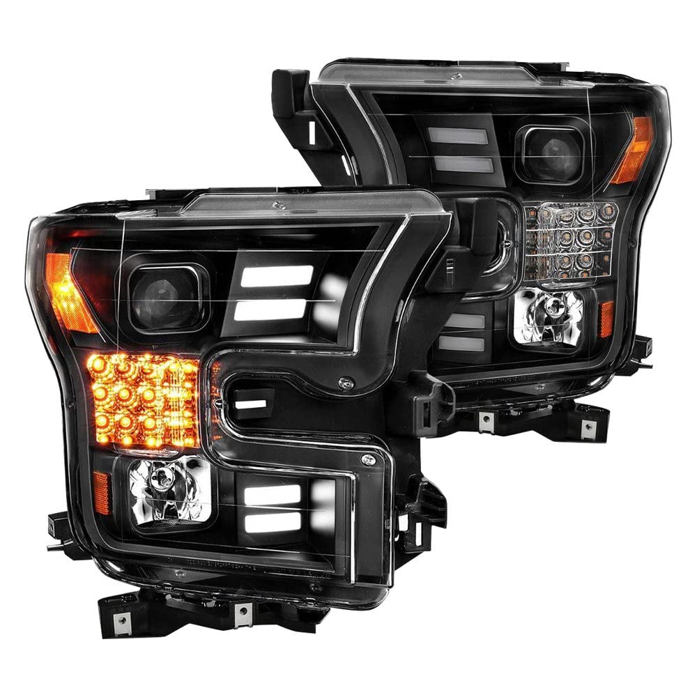 FORD F-150 PROJECTOR BAR STYLE HEADLIGHTS BLACK W/SEQUENTIAL SIGNAL 15-17 (FOR HALOGEN MODELS ONLY)