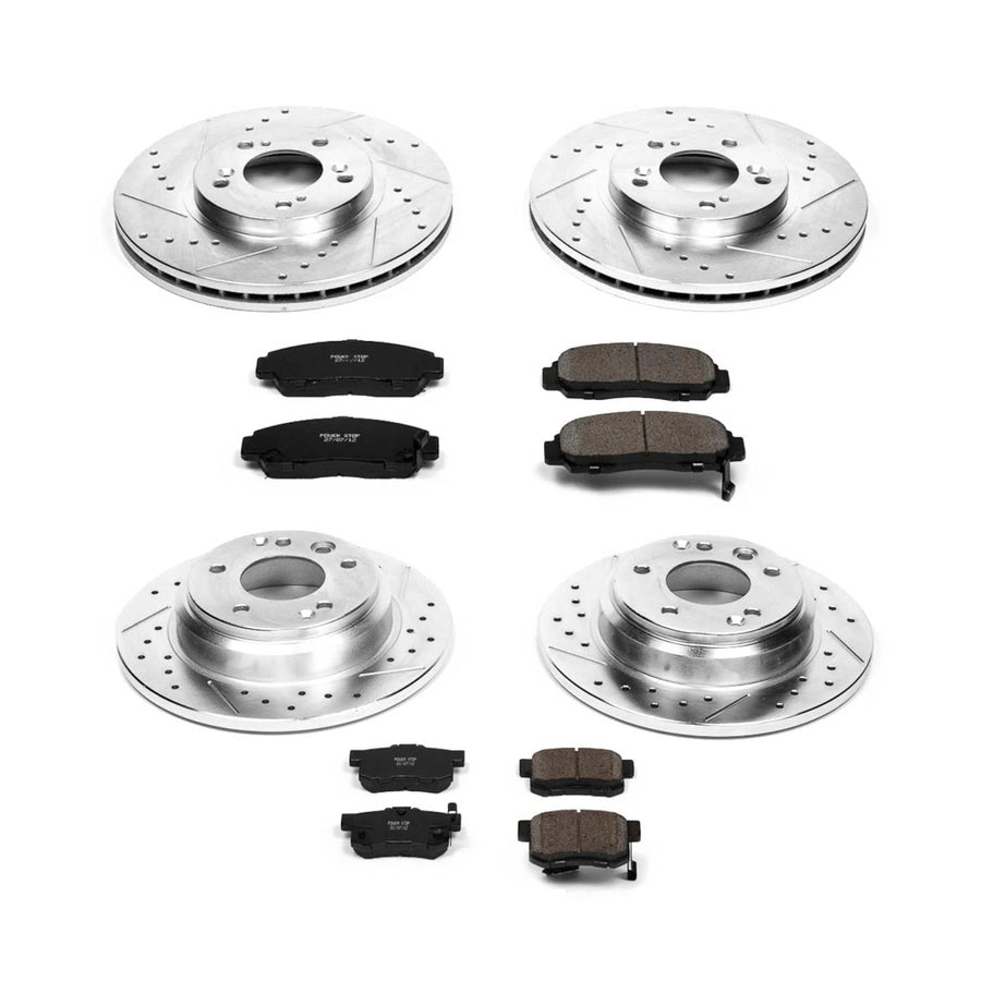 Power Stop K2715 Z23 Carbon Fiber Brake Pads Front and Rear with Drilled & Slotted Brake Rotors Kit For Acura RL 1999-2001 [Model Specific]