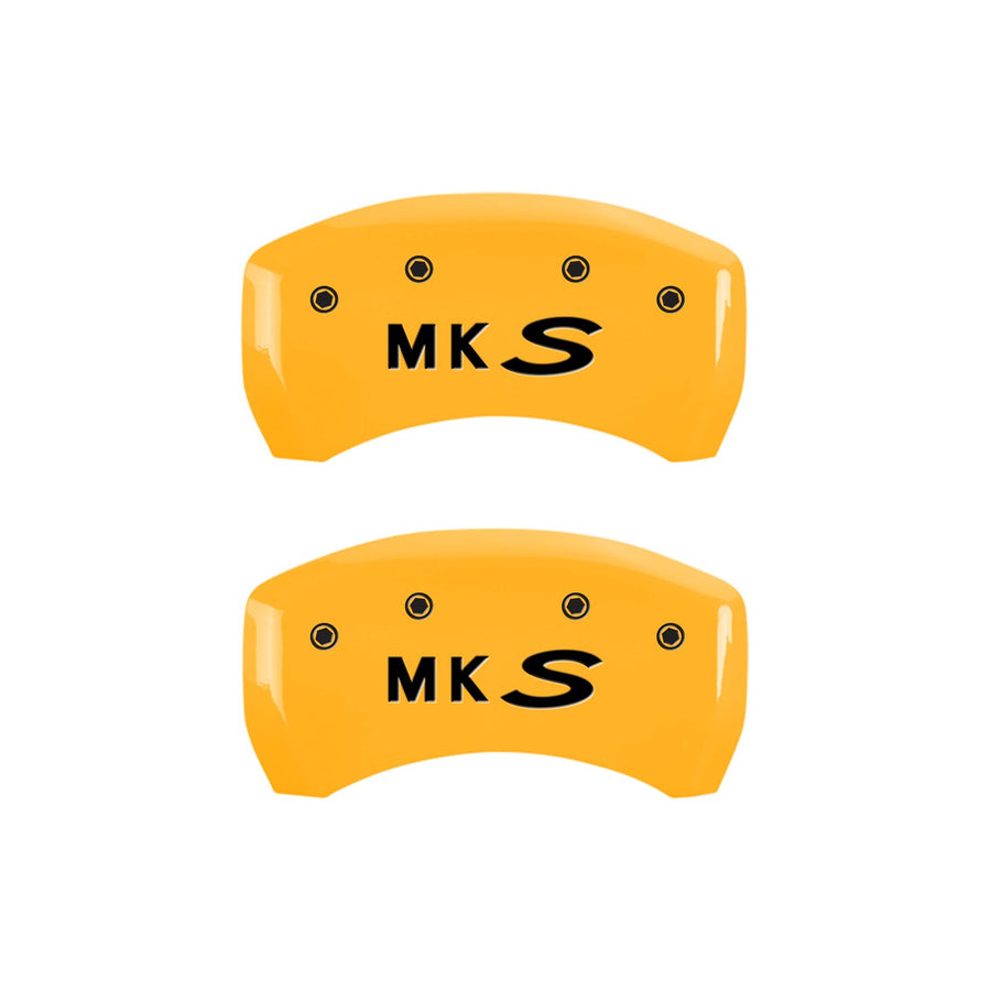 Caliper Covers MGP 36019SLCSYL, Set of 4 (Yellow Engraved Front: Lincoln - Engraved Rear: MKS Powder Coat Finish Black Characters)