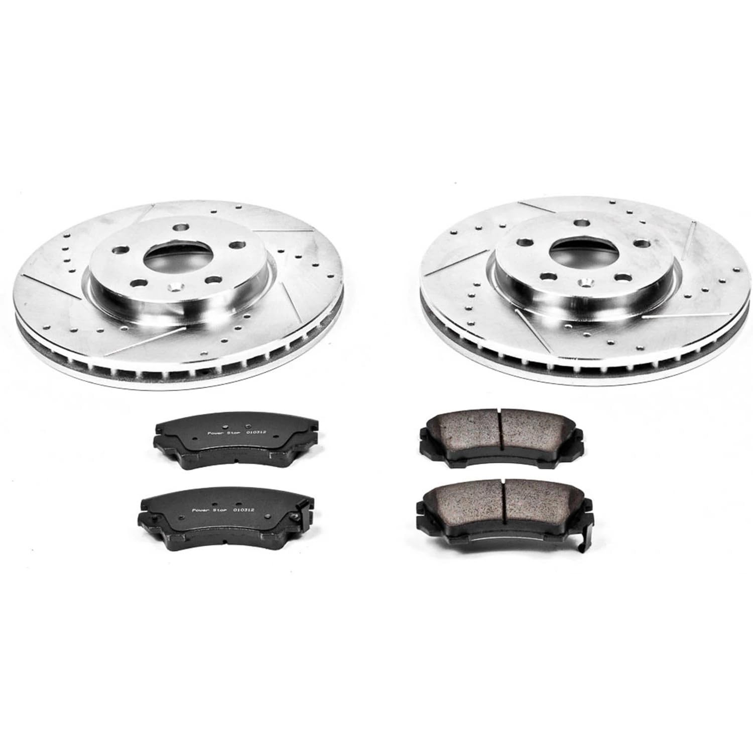Power Stop K3031 Z23 Carbon Fiber Brake Pads with Drilled & Slotted Brake Rotors Kit For Chevrolet Camaro 2010-2015, Saab 9-5 2010-2011 [Model Specific]