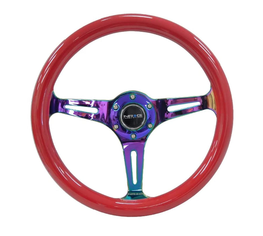 Classic Red Wood Grain NRG Innovations Steering Wheel - 350mm 3 Neochrome Spokes - Red Grip