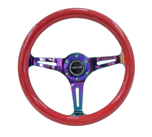 Classic Red Wood Grain NRG Innovations Steering Wheel - 350mm 3 Neochrome Spokes - Red Grip