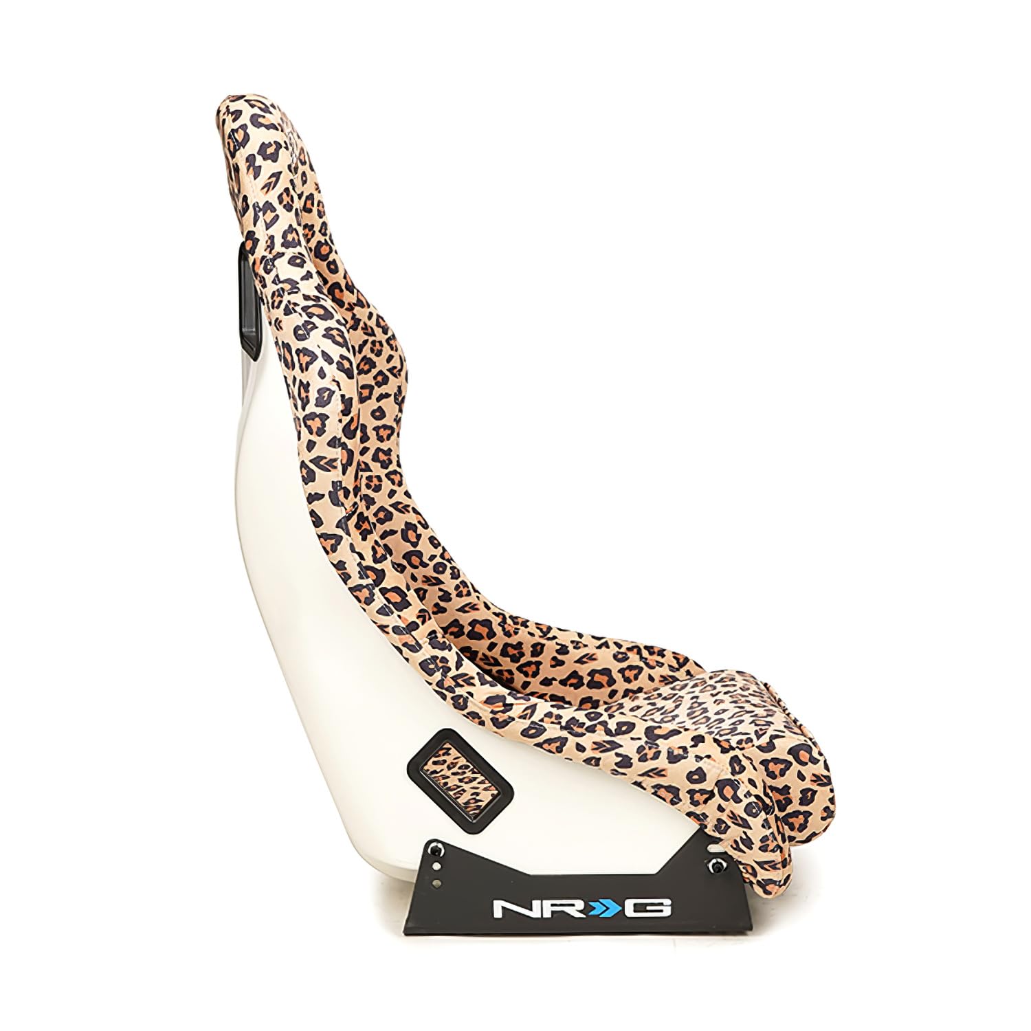 NRG Innovations FRP Bucket Seat NRG-FRP-303BR-SAVAGE PRISMA- SAVAGE Edition Leopard Print Finish in Vegan Material with White Pealized Back Plus Phone Pockets. (Medium)