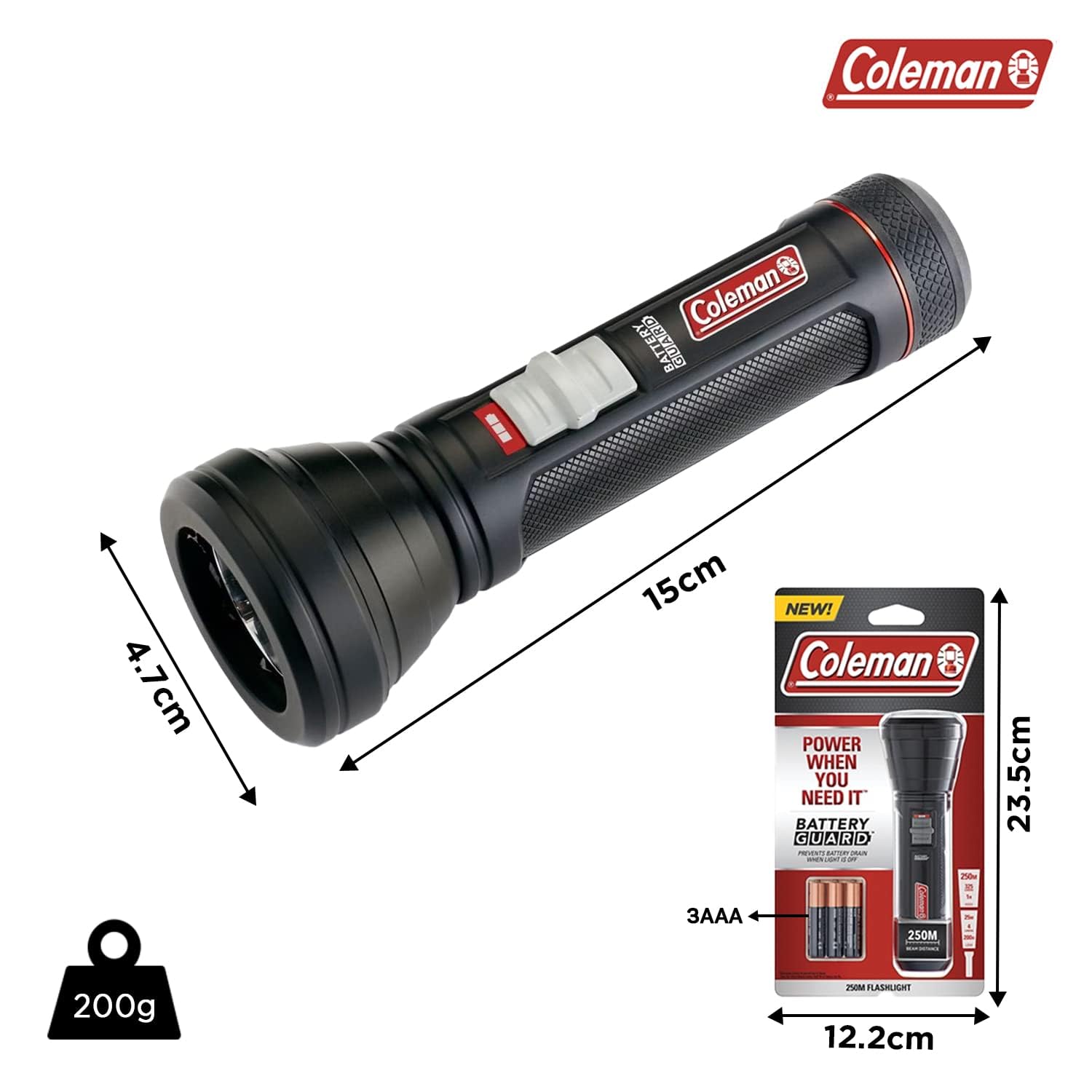 LED Coleman Flashlight | 325 Meter Flashlight with BatteryGuard