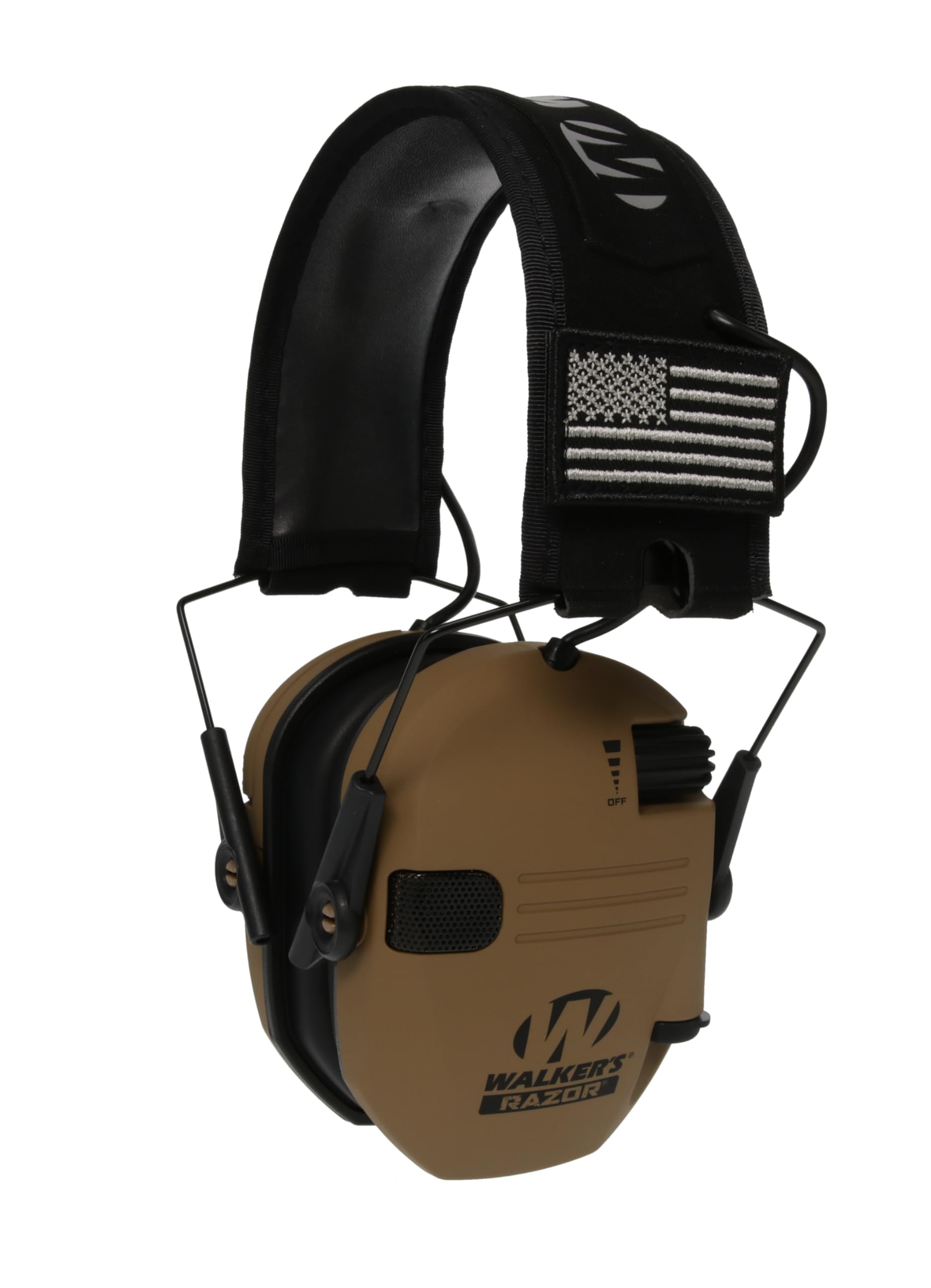 Walker's Razor Slim Ultra Low Profile Compact Design Adjustable Hearing Protection Range Shooting Hunting Electronic Earmuffs, Battle Brown - Patriot Series