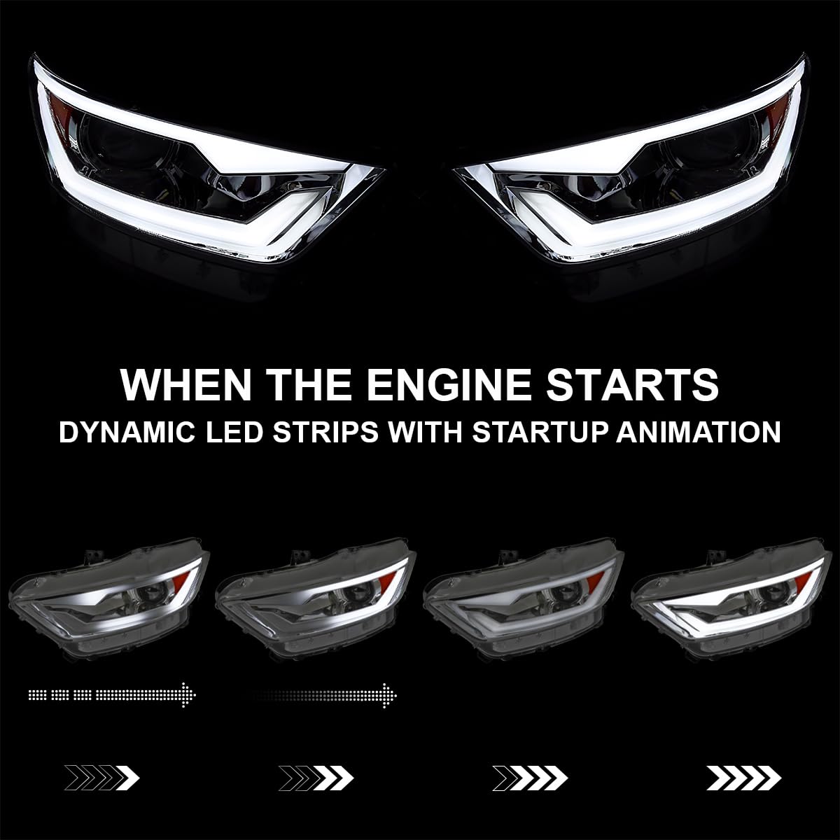 HID/Xenon Projector Headlights SPEC-D TUNING w/Fiber Optic Sequential Switchback LED Strip, Startup Animation Compatible with 2015-2017 Ford Mustang Models, Left + Right Pair Headlamps