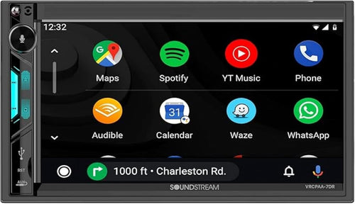 Soundstream 7" VRCPAA-7DR Double DIN Touchscreen Car Stereo, Wireless Apple CarPlay & Android Auto, Bluetooth Hands-Free, USB/AUX, Backup Camera Input, Steering Wheel Control, FM/AM, In-Dash Head Unit