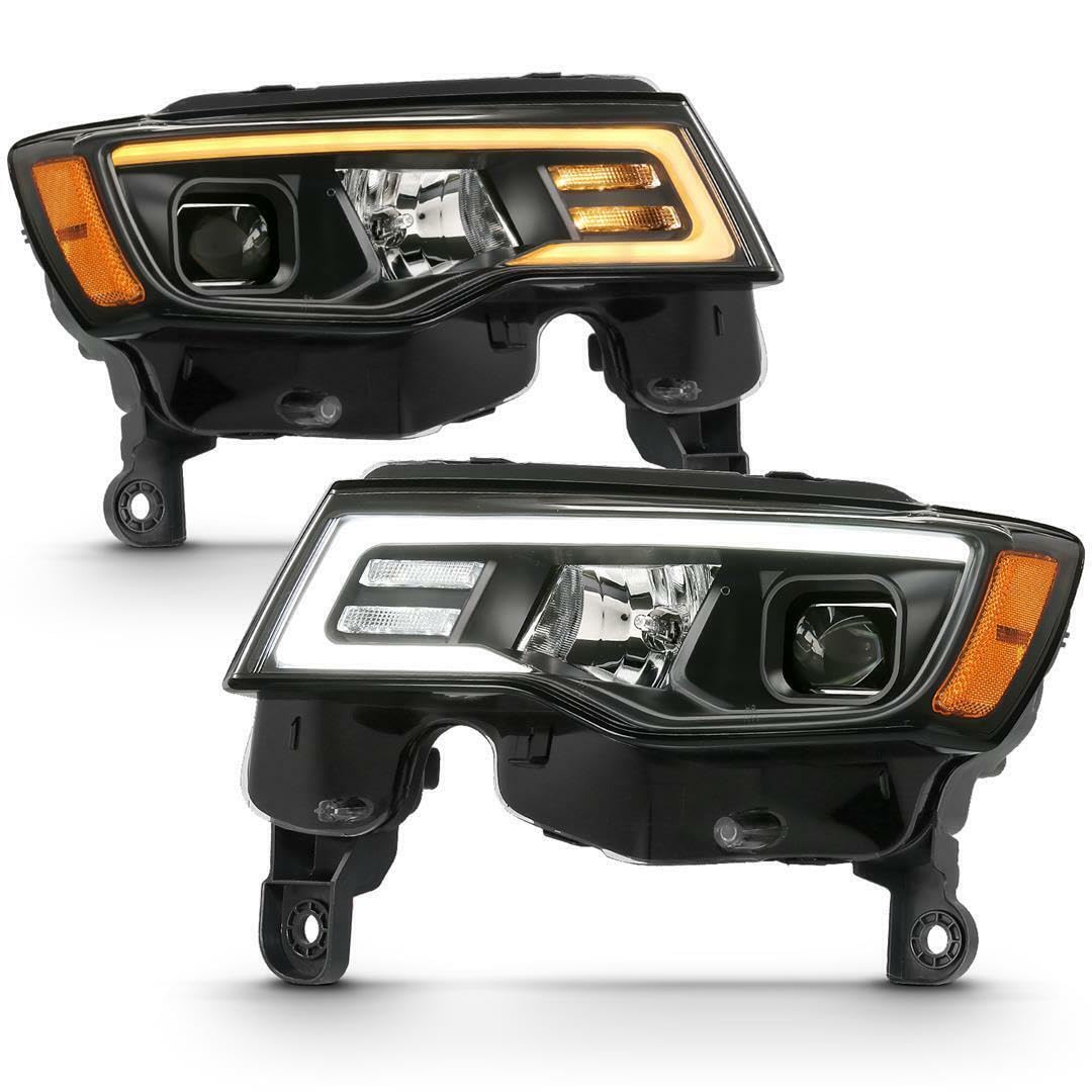 JEEP GRAND CHEROKEE ANZO USA 17-22 PROJECTOR SWITCHBACK LED PLANK STYLE HEADLIGHTS BLACK (NOT FOR HID MODELS)