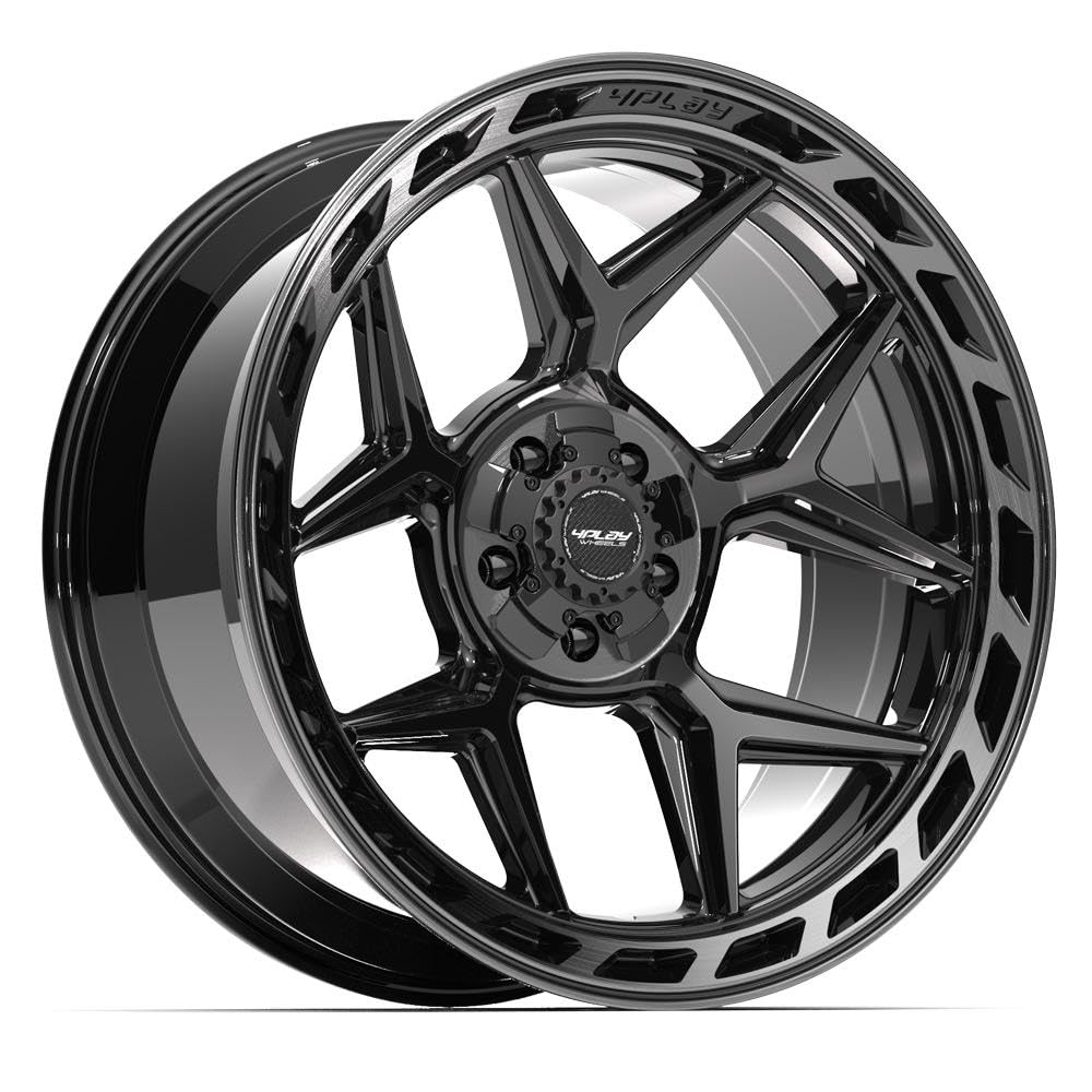 22 Inch 4PLAY Wheels Rim 4P55 Fits 5x127 & 5x139.7 22x10 Gloss Black Brushed with Tinted Clear (1)
