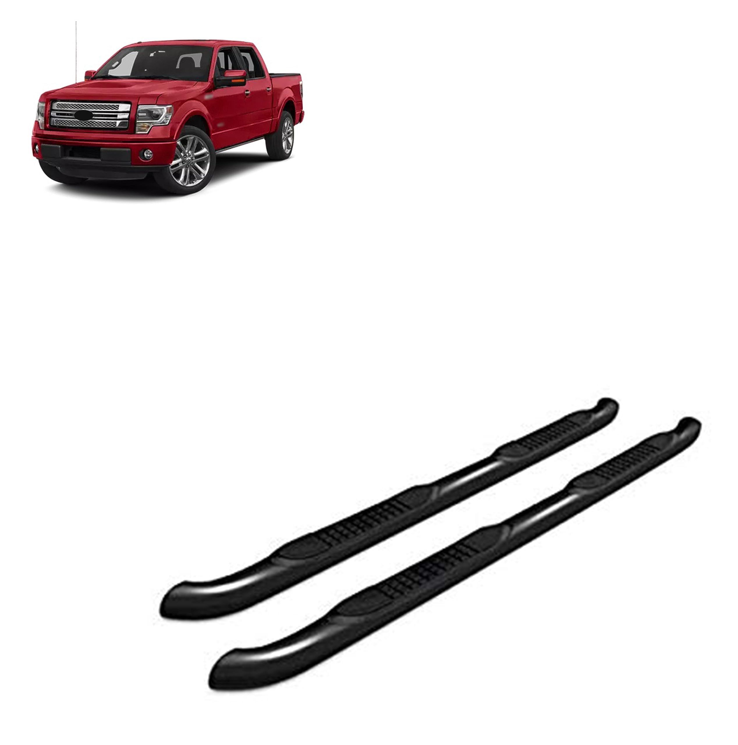 3in Black Horse Side Steps Compatible with 2009-2013 Ford F-150-9BFR701A Black