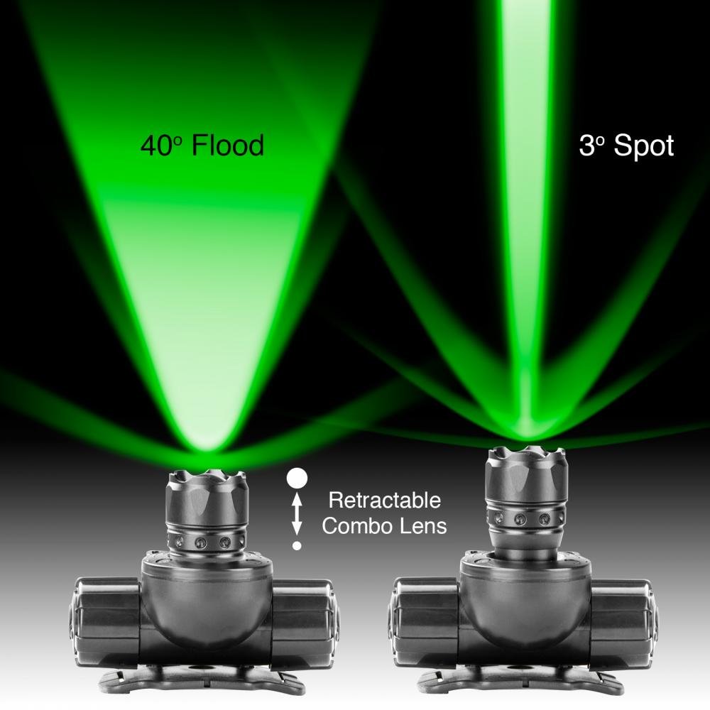 XKGLOW Green XK102001-G Hunting & Fishing Spot & Flood Retractable Lens CREE LED Headlight