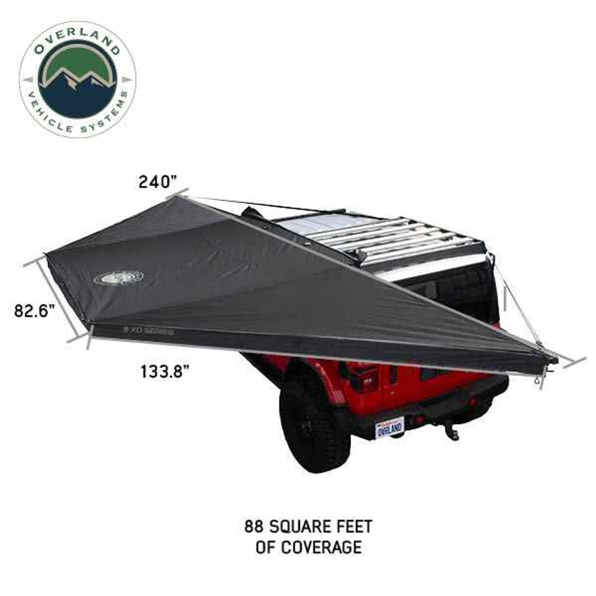 XD Nomadic 180 - Overland Vehicle Systems Awning, Black Body, Black Trim & Black Travel Cover - No Brackets, No Hardware, No Accessories