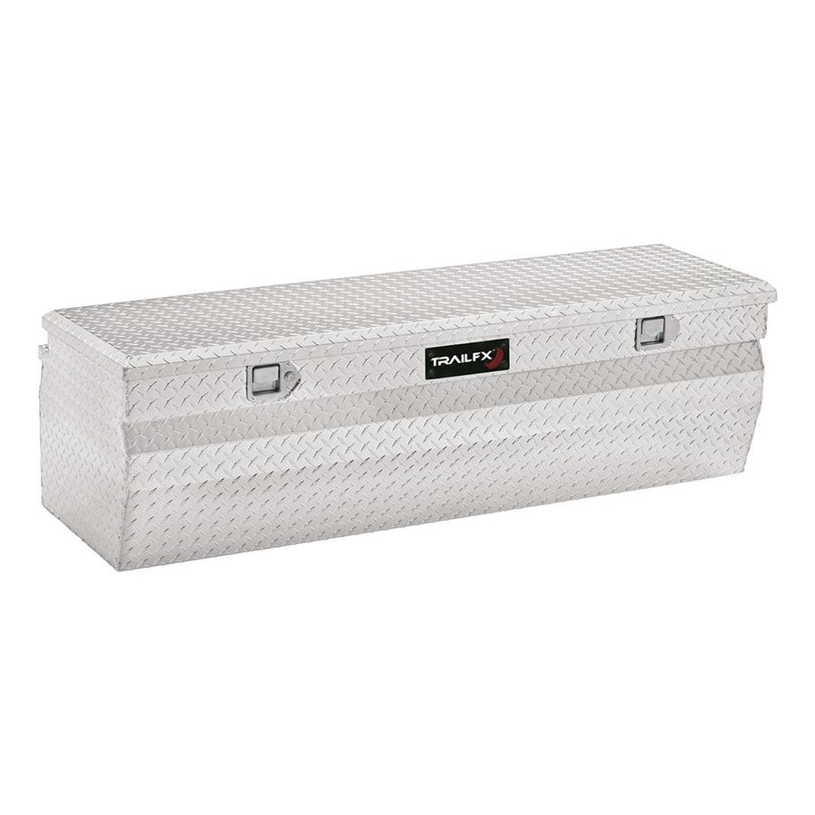 Angled Chest Tool Box Trailfx Single Lid with Struts Polished 16-Gauge Diamond Tread Aluminum 13.5 Cubic Foot 54 Inch Length x 19-7/8 Inch Width x 17-1/8 Inch Height Bright Finish 150581