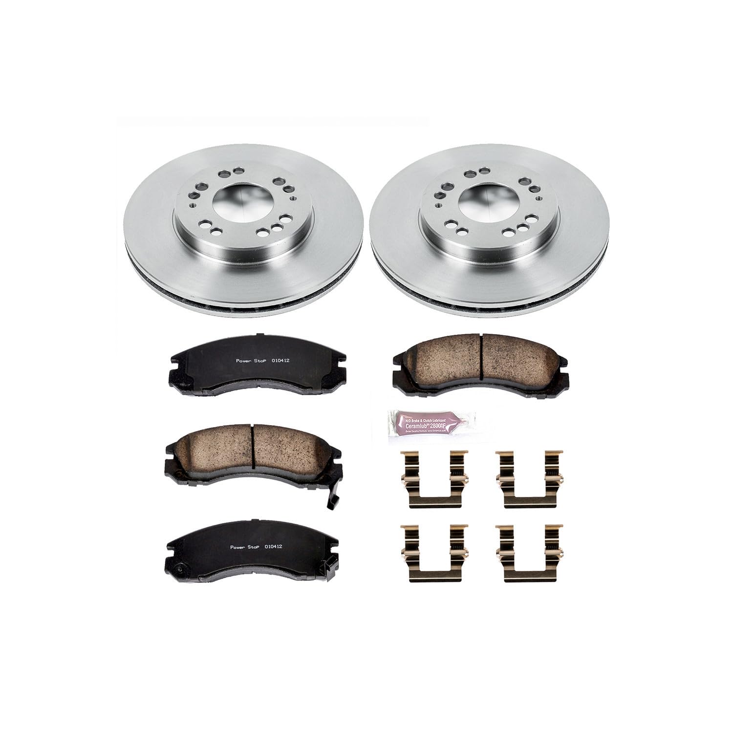 POWERSTOP KOE798 Front Replacement Brake Kit-OE Brake Rotors & Ceramic Brake Pads For Stealth, Eagle Talon, 3000GT, Diamante, Eclipse, Galant, Plymouth Laser [Model Specific]