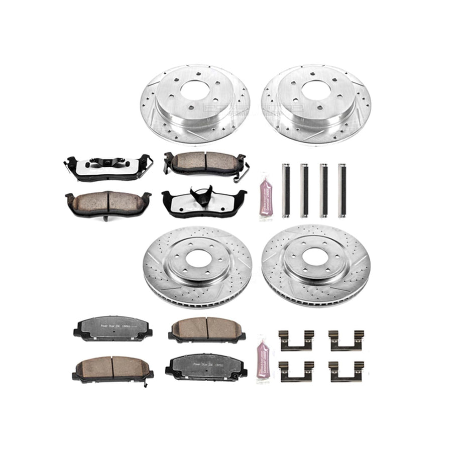 Power Stop Brake Kit Front and Rear For 2006 2007 Infiniti QX56 2006 2007 Nissan Armada - Truck & Tow Carbon Fiber Ceramic Pads & Drilled and Slotted Rotors Replacement, K2804-36