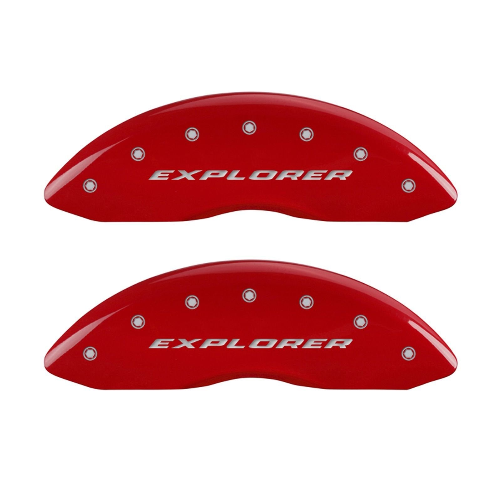 MGP 10243SXPLRD Caliper Covers Red Powder Coat Finish Front and Rear Caliper Cover, Set of 4 (Explorer Silver Characters, Engraved)