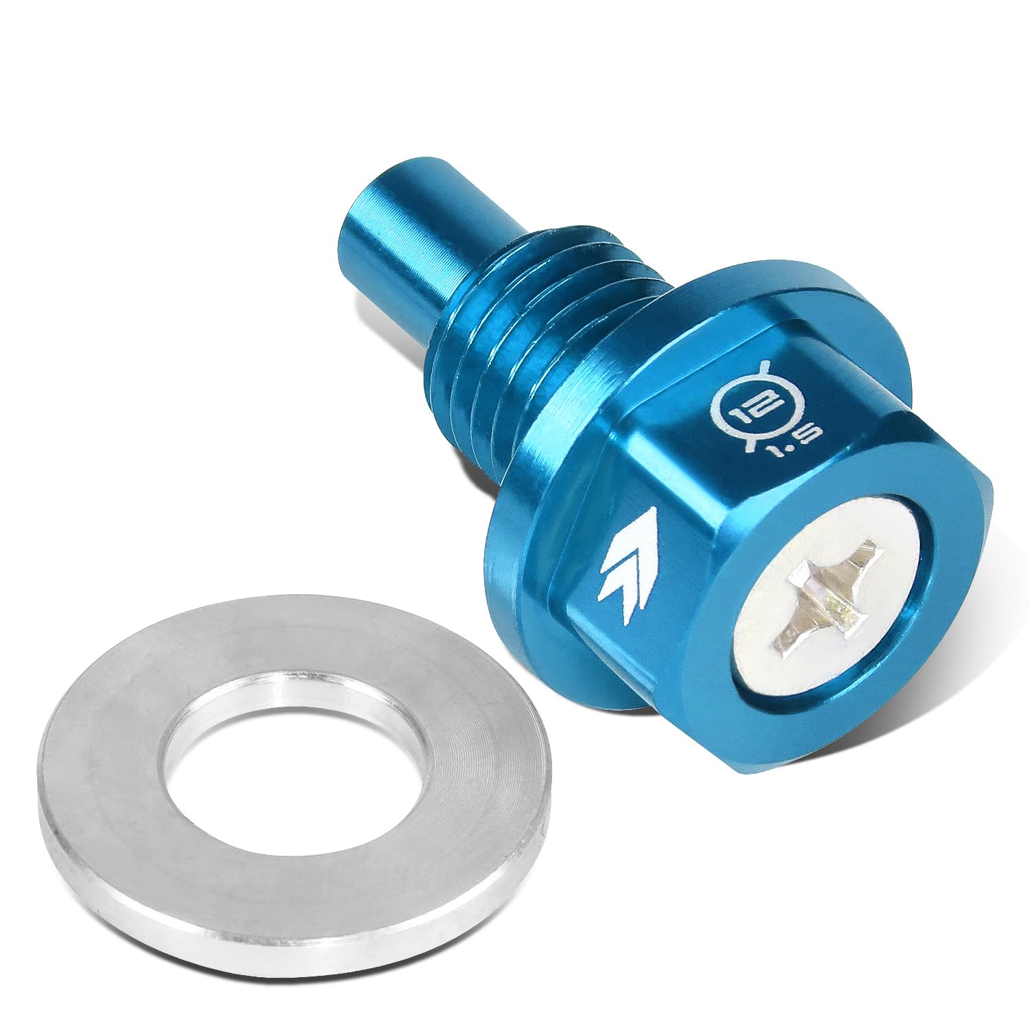 Magnetic Oil Drain Plug NRG Innovations, M12 X 1.5 Thread Size Engine Oil Drain Nut w/Washer, Blue, T-6061 Aluminum w/Stainless Steel Internal Magnet, NRG-NOP-400BL