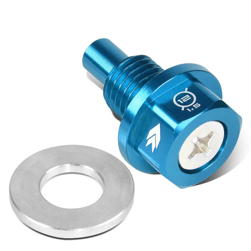 Magnetic Oil Drain Plug NRG Innovations, M12 X 1.5 Thread Size Engine Oil Drain Nut w/Washer, Blue, T-6061 Aluminum w/Stainless Steel Internal Magnet, NRG-NOP-400BL