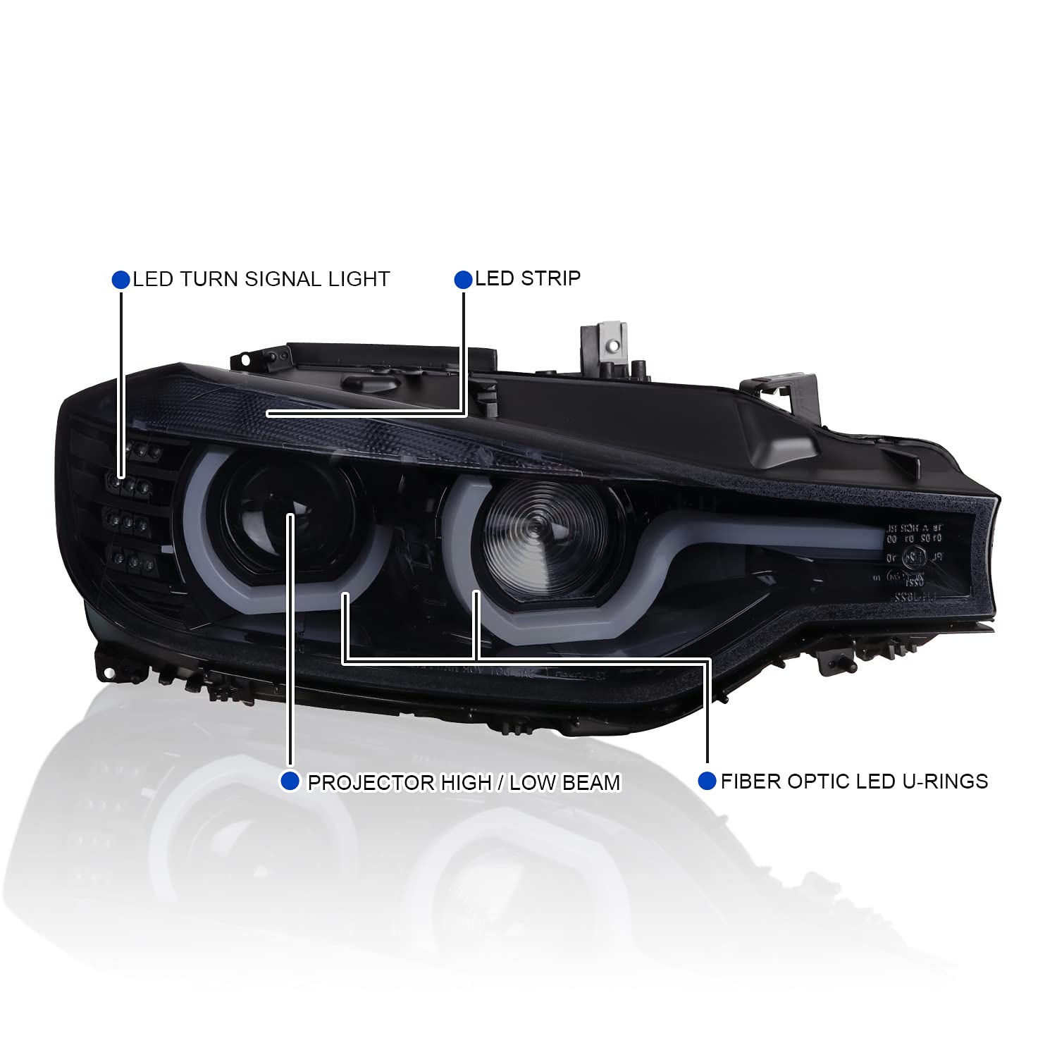 Dual U-Bar Projector Headlights 2012-2015 F30 3 Series Sedan w/ LED Turn Signal Lights (Chrome Housing/Smoked Lens)
