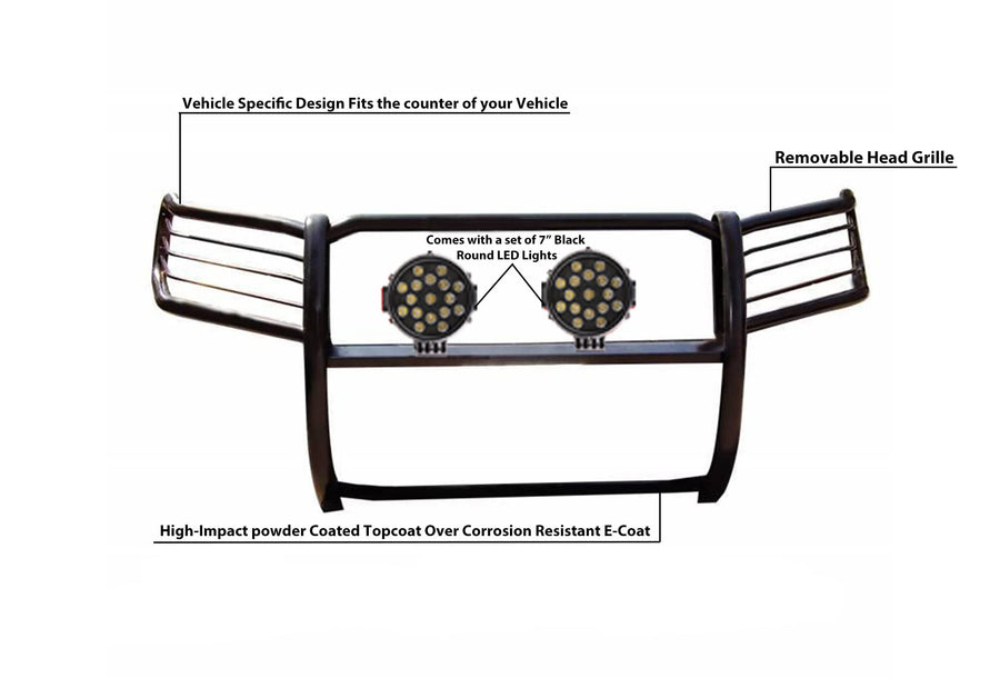 Bumper Guard Modular Black Horse Grille brush Come With pair of 7.0"Dia.LED Lights with Black Trim Rings Compatible with 2011-2015 Ford Explorer-17FJ28MA-PLB