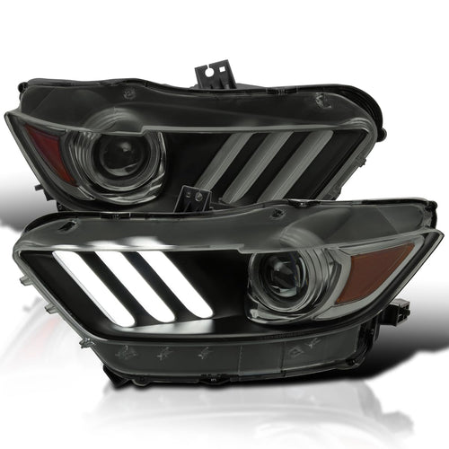 Black Smoke SPEC-D TUNING OE Style Projector Headlights w/LED Bar Compatible with 2015-2017 Ford Mustang, Left + Right Pair Headlamps Assembly
