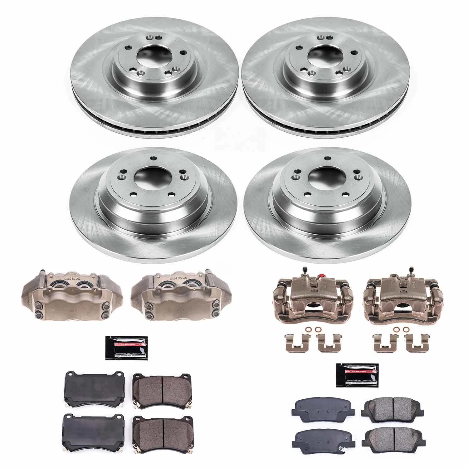 Power Stop KCOE5844 Front and Rear Brake Caliper Kit- Brake Rotors, Brake Pads & Calipers For Hyundai Genesis 2009 [Model Specific]