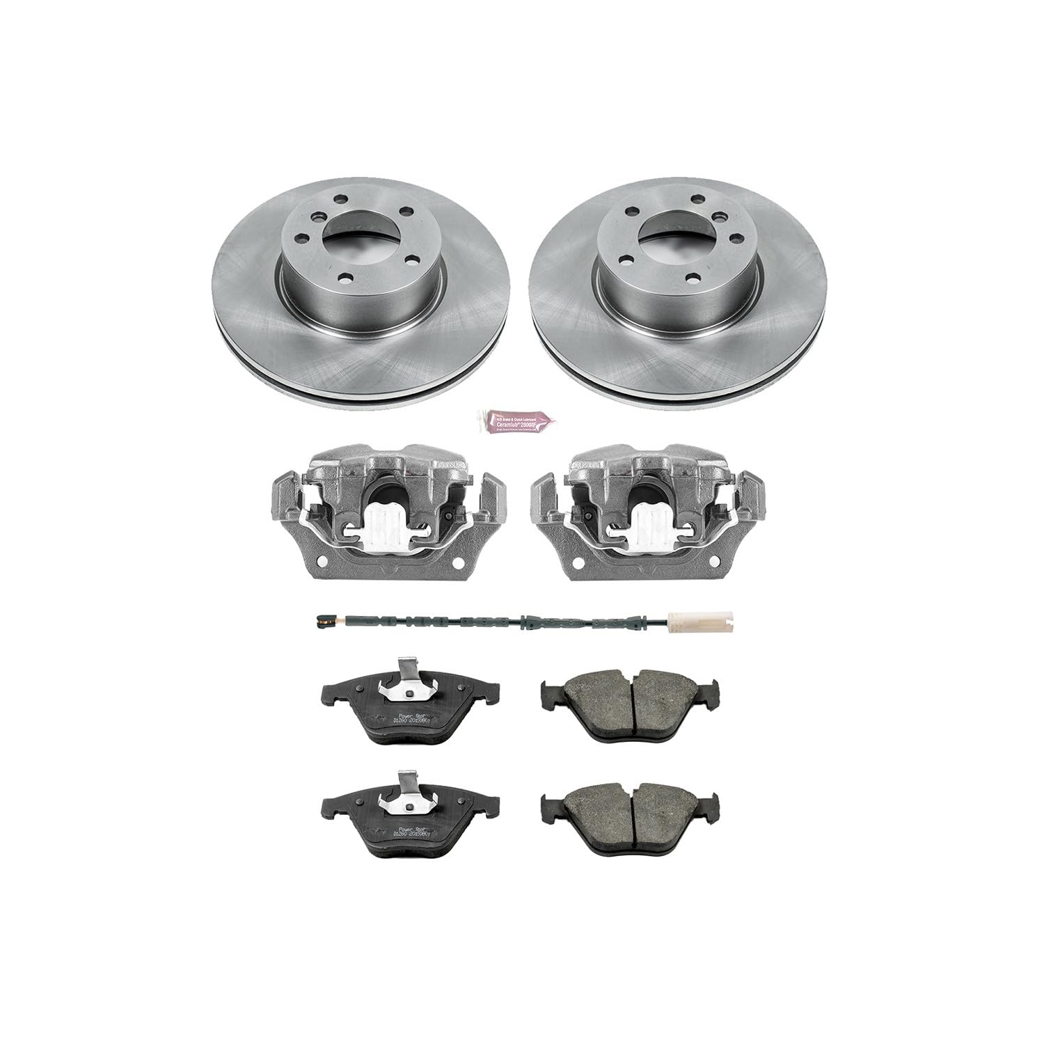 Power Stop KCOE6073 Replacement Autospeciality Front Caliper Kit- OE Rotors, Ceramic Brake Pads, Calipers and 1 Front Sensor Wire