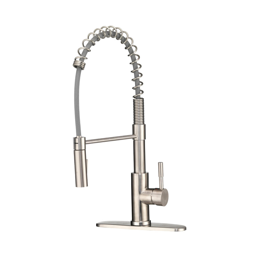 Dura Faucet RV Swivel DF-MK504SLK-SN High-Arc Spring Kitchen Sink Faucet - Single Handle - Kitchen Faucet with Pull-Down Sprayer - Optional Deck Plate (Brushed Satin Nickel)