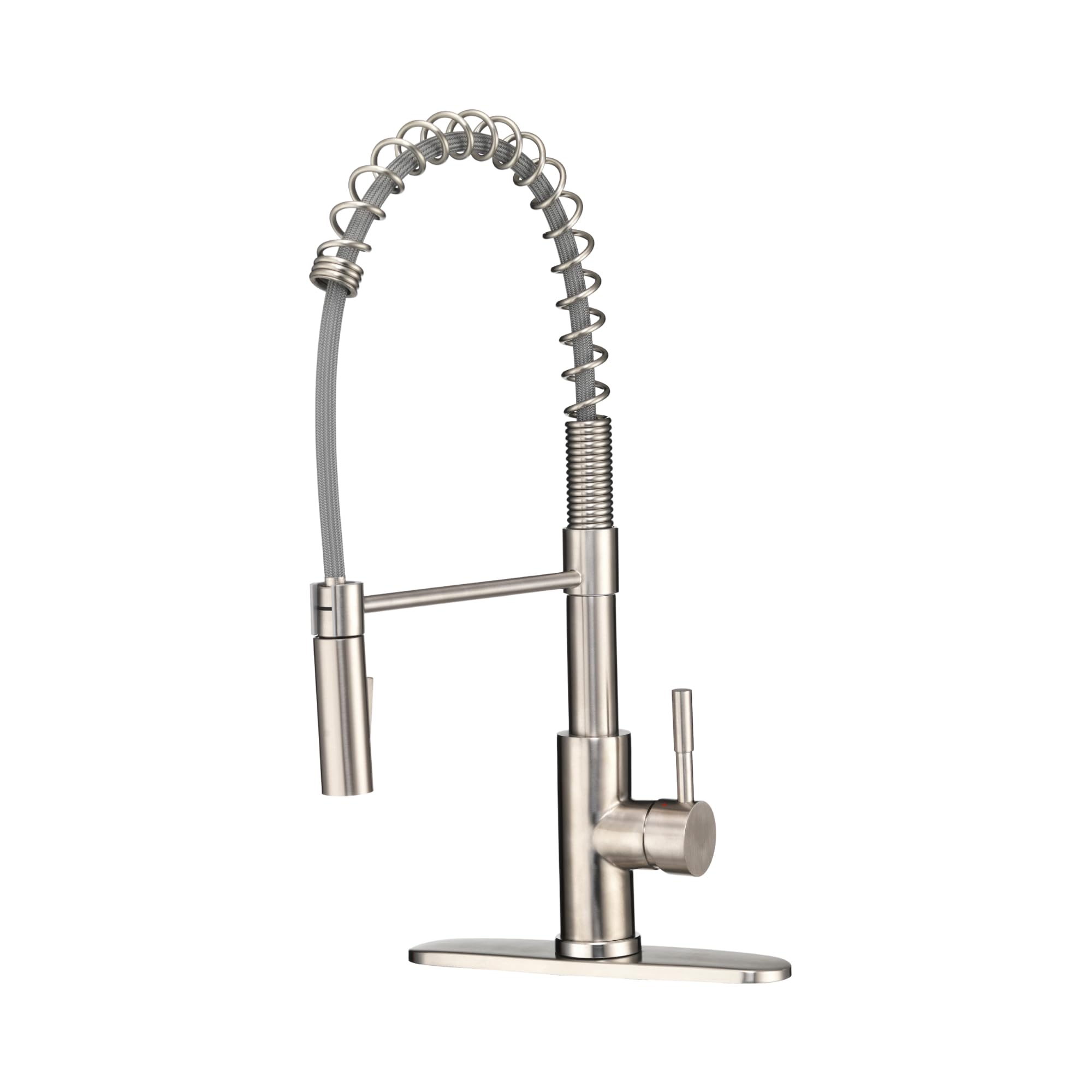 Dura Faucet RV Swivel DF-MK504SLK-SN High-Arc Spring Kitchen Sink Faucet - Single Handle - Kitchen Faucet with Pull-Down Sprayer - Optional Deck Plate (Brushed Satin Nickel)