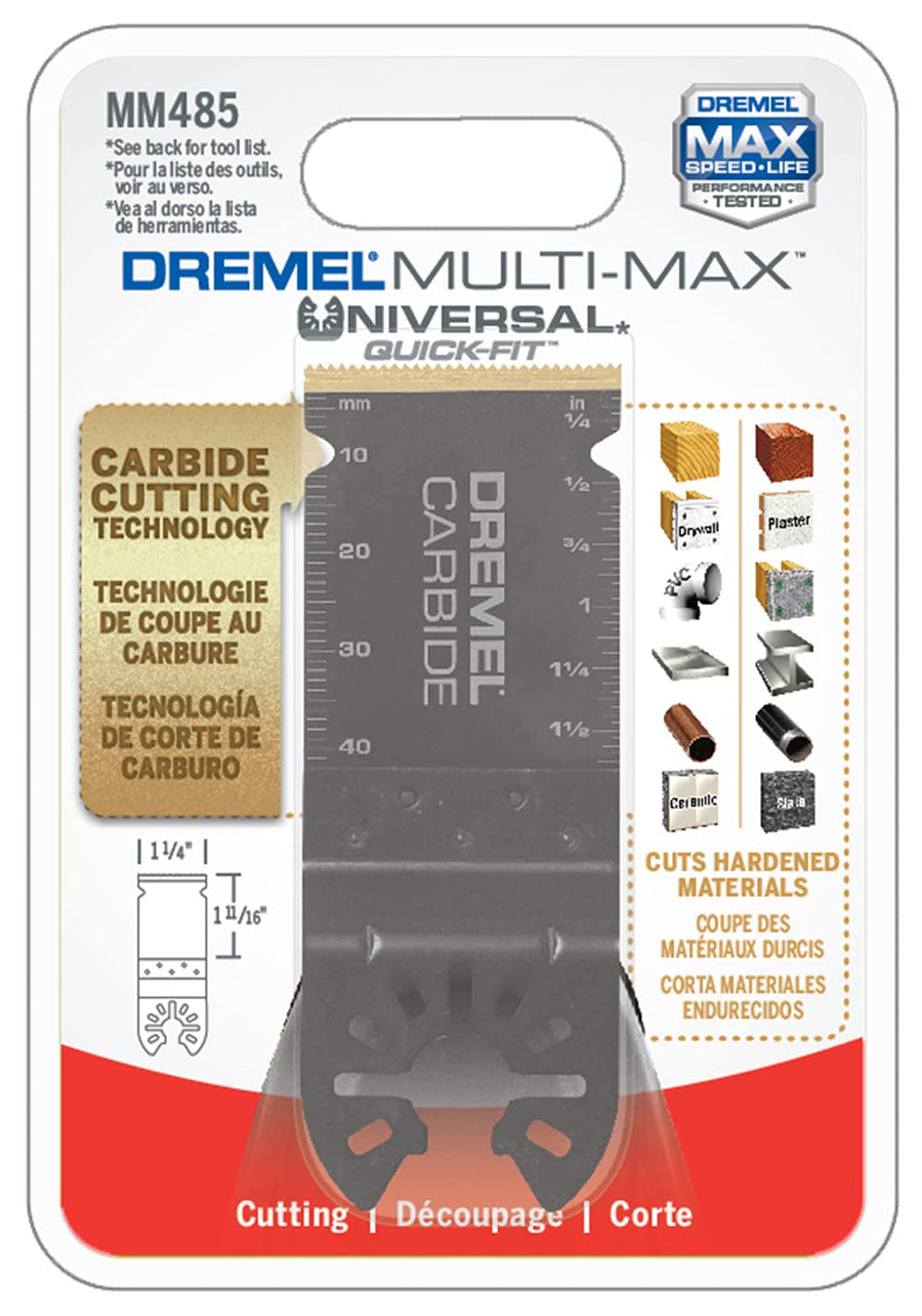 Dremel Carbide MM485 Flush Cut Oscillating Tool Blade, Perfect For Cutting Metal, Wood, and Plastic - Universal Quick-Fit Interface Fits Bosch, Makita, Milwaukee and Rockwell, Black