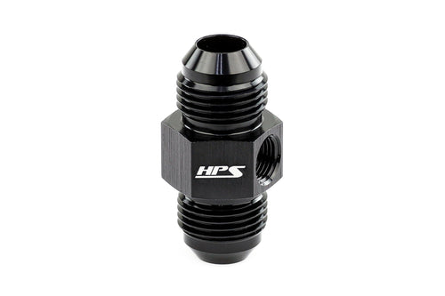 HPS AN191-10 Adapter Fitting AN to NPT, Male to Male with 1/8" NPT Female Port, Aluminum, Size: AN-10, Angle: Tee, Black