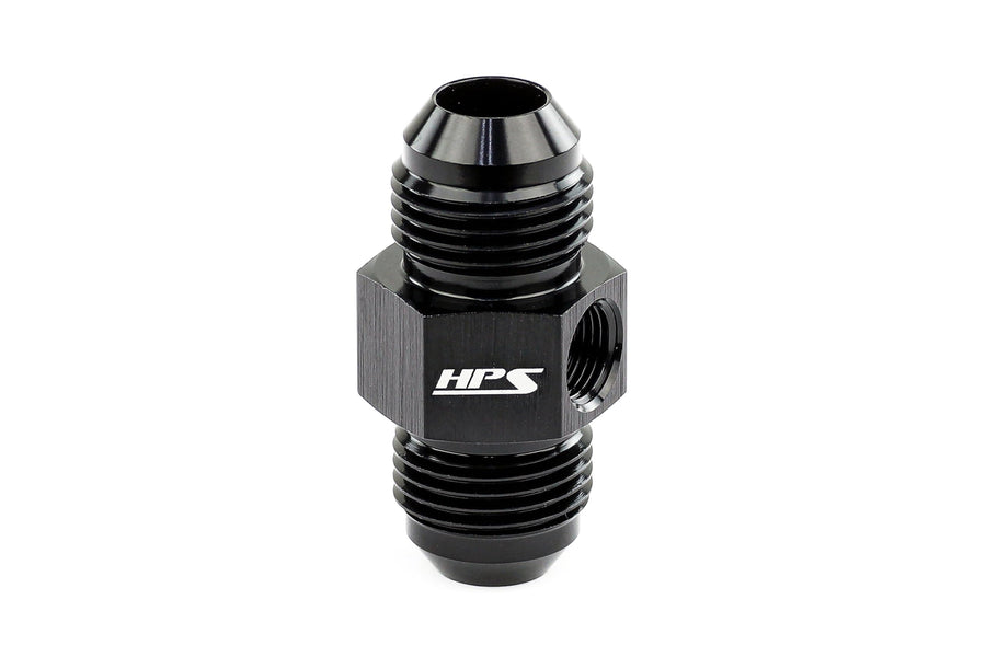 AN191-12 HPS AN to NPT Adapter Fitting, Male to Male with 1/8" NPT Female Port, Aluminum, Size: AN-12, Angle: Tee, Black