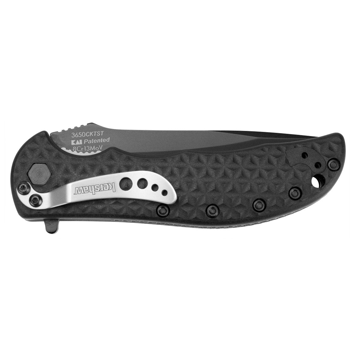 Kershaw Black Volt II Serrated Pocketknife, 3.25" 8Cr13MoV Steel Drop Point Blade, assisted opening Folding EDC, Liner Lock System