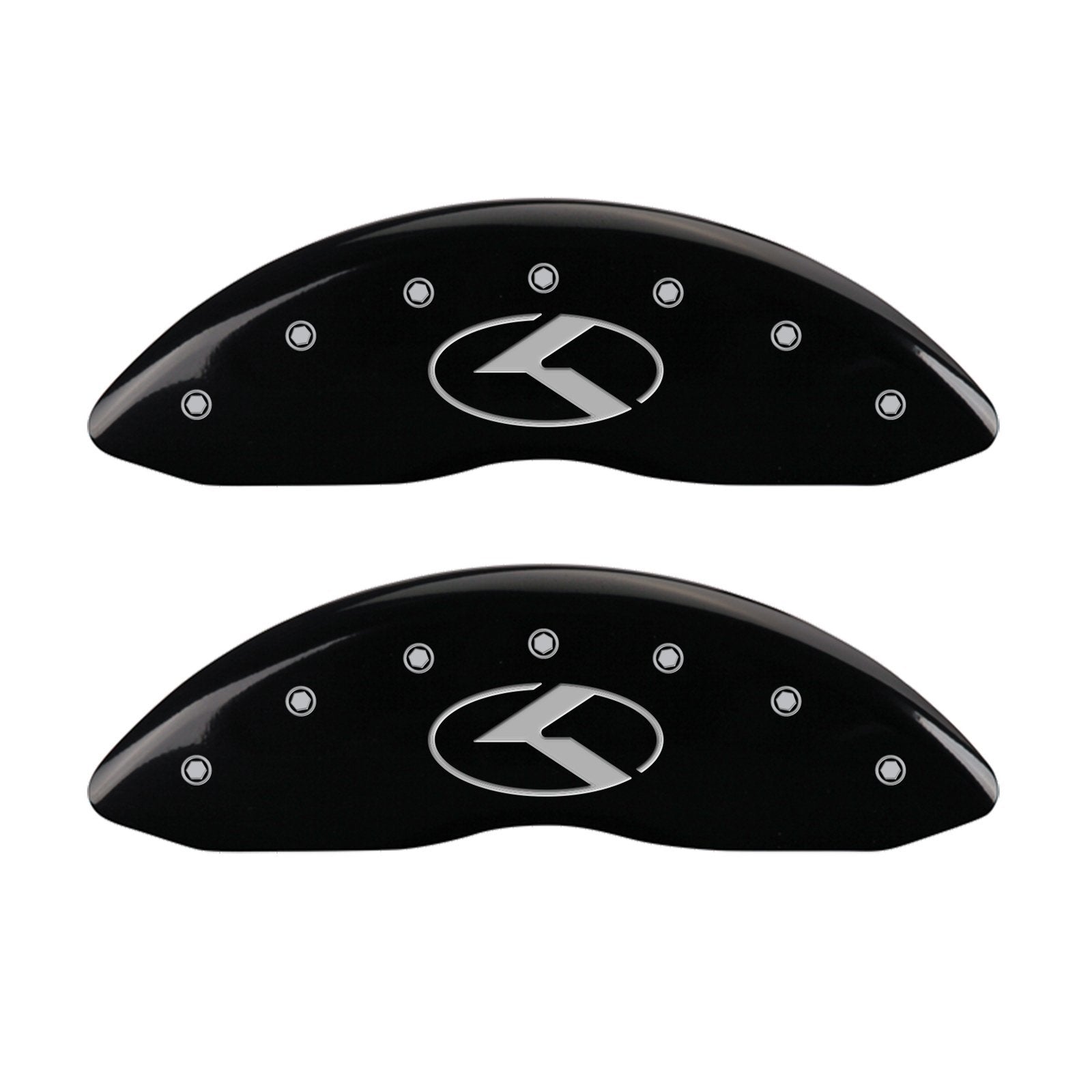 Caliper Covers MGP 21183SCRKBK Black Powder Coat Finish Front and Rear Caliper Cover, Set of 4 (Circle K Silver Characters, Engraved)