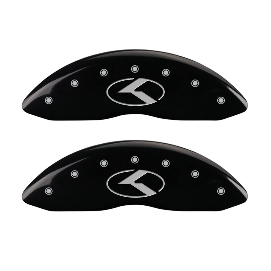 Caliper Covers MGP 21183SCRKBK Black Powder Coat Finish Front and Rear Caliper Cover, Set of 4 (Circle K Silver Characters, Engraved)