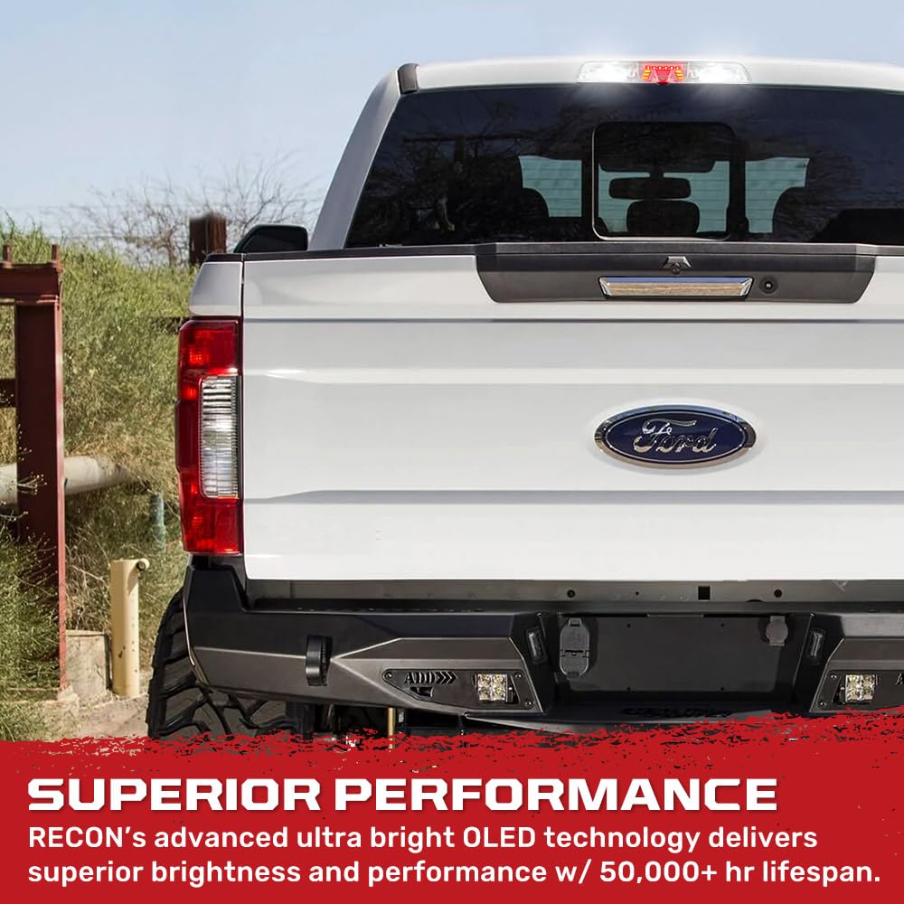 RECON 15-25 F150, 17-23 Super Duty (F250, F350, F450, F550), 19-25 Ranger Ultra Bright Premium 3rd Brake Light - Fits Models with Cargo Bed Camera - CREE XML LEDs - Clear Lens