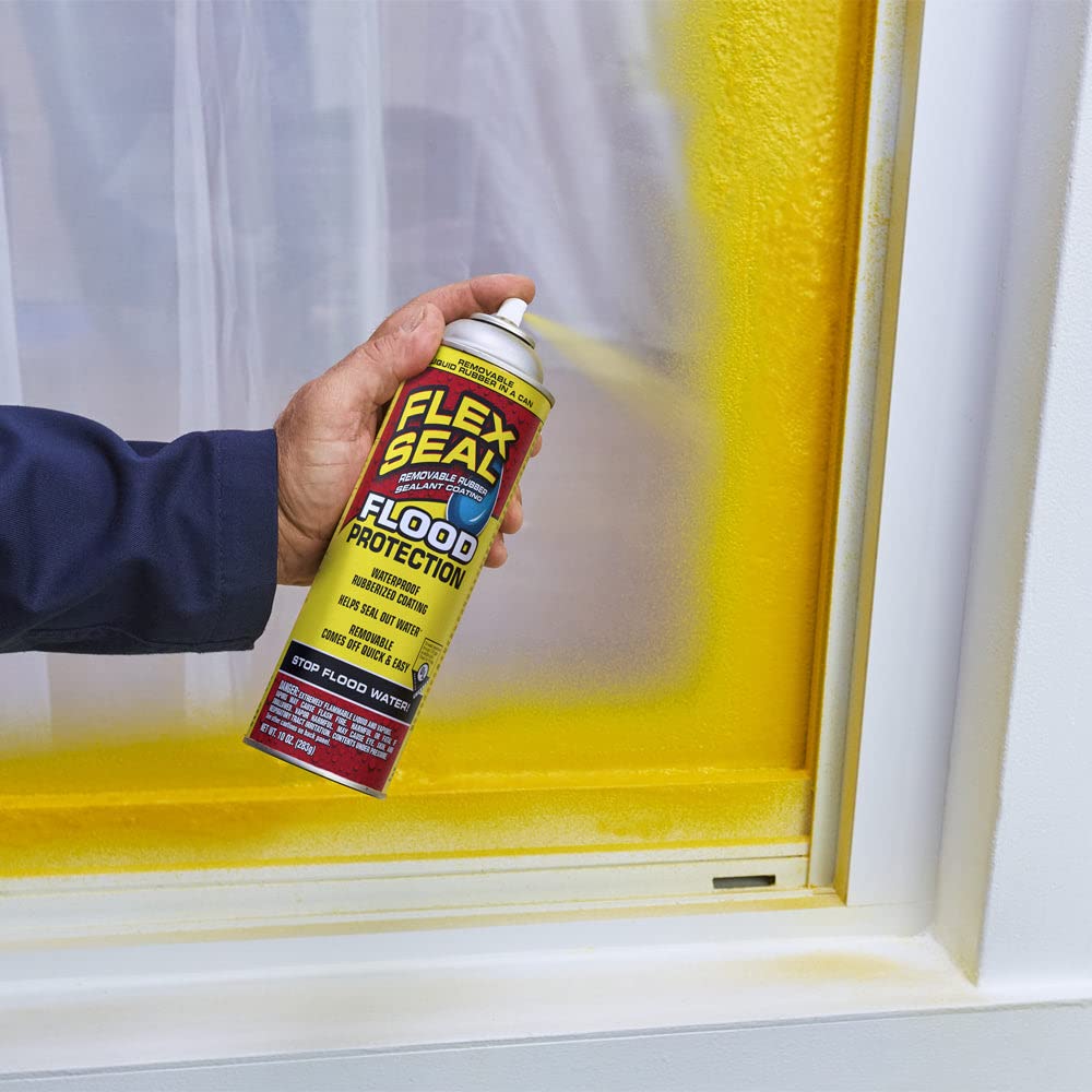 Flood Protection Flex Seal Spray, 10 oz, 1-Pack, Waterproof Rubberized Coating, Removable, Use on Door Tracks, Seams, Sills, Small Openings, Corners, and Irregular Shapes and More