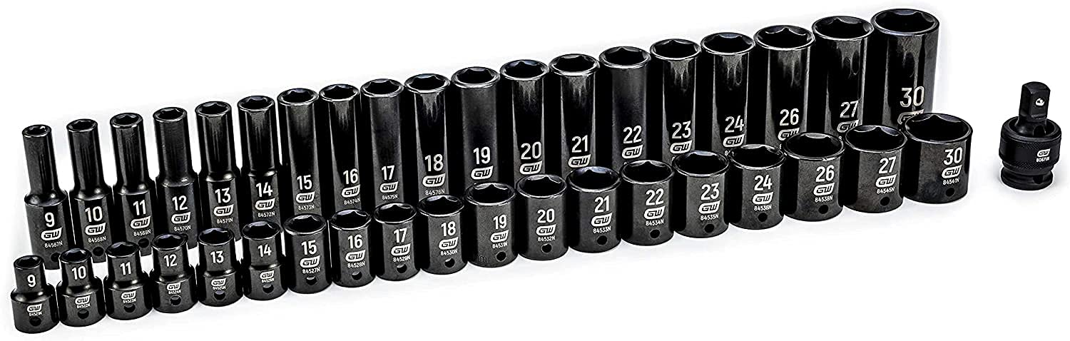 1/2inch Drive GEARWRENCH 39 Piece Impact Socket Set, Standard & Deep, Metric - 84948N