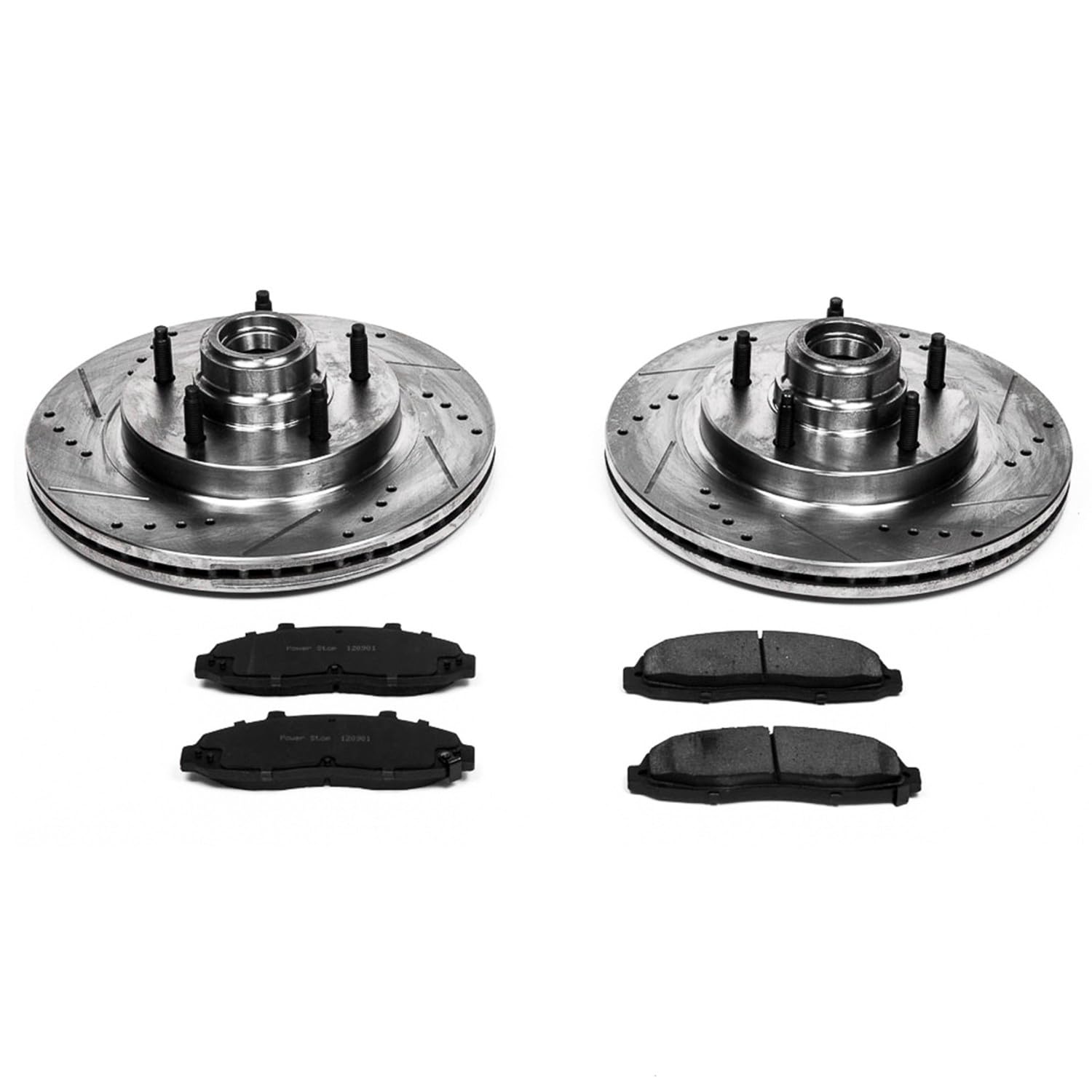 Power Stop K1865 Z23 Carbon Fiber Brake Pads with Drilled & Slotted Brake Rotors Kit For Ford F-150 1997-2000 [Model Specific]