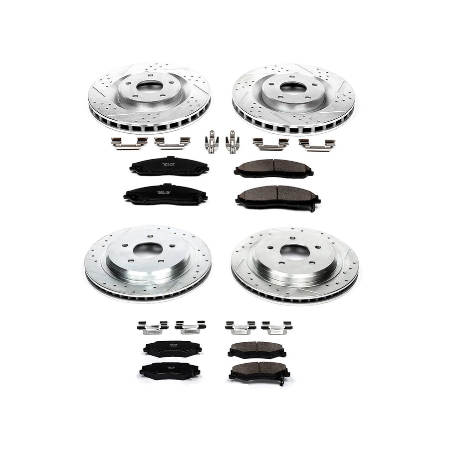 PowerStop Brake Kit Front and Rear For Cadillac XLR 2005-07 | Chevrolet Corvette 2005-13 - Drilled and Slotted Disc Rotors with Ceramic Brake Pads Replacement, K1418