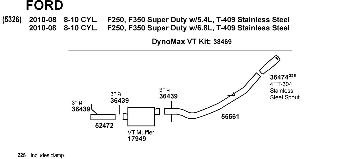 Exhaust Tail Pipe Dynomax 55561 for Ford F-250 Super Duty