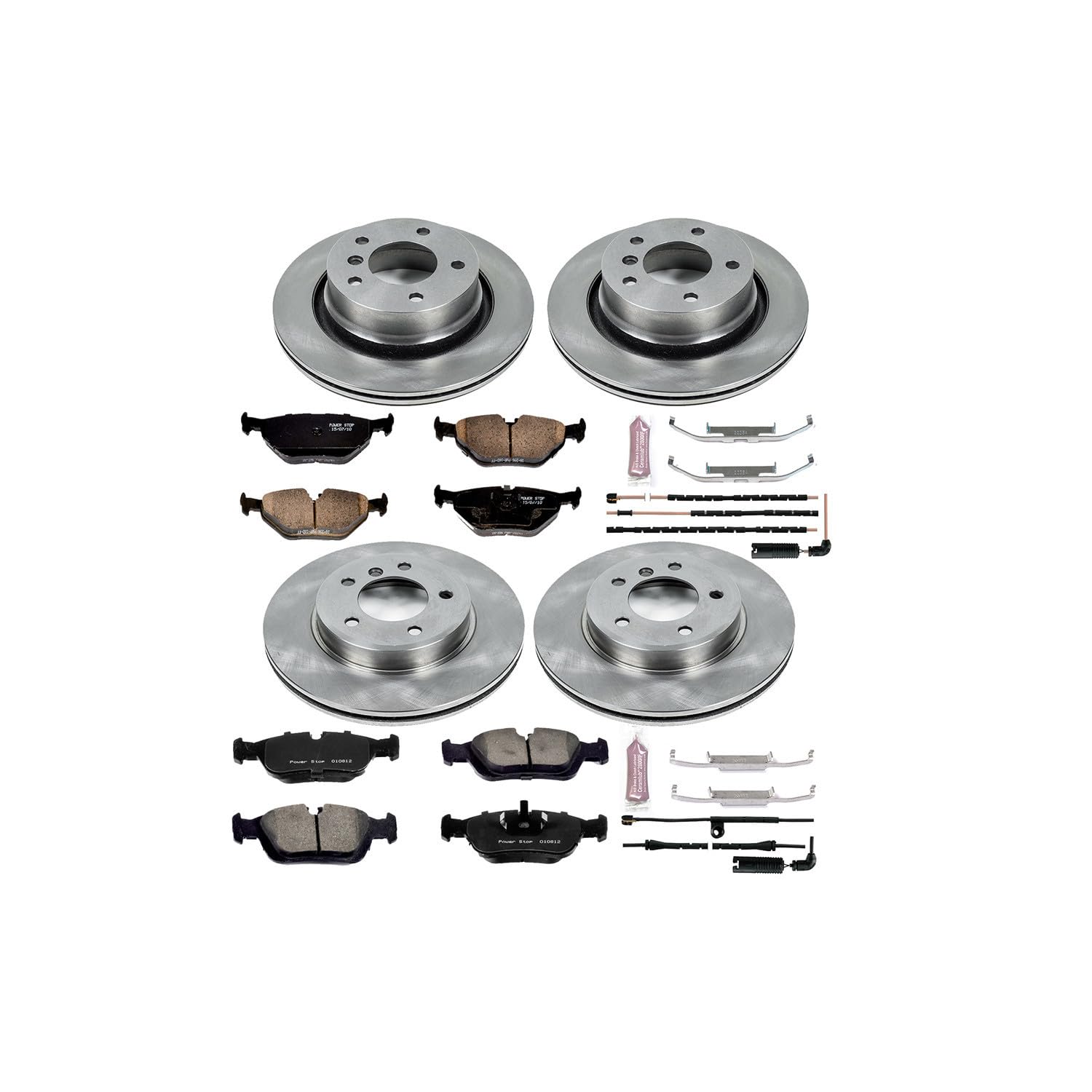 Power Stop Autospecialty KOE873 Front and Rear Replacement Brake Kit-OE Brake Rotors & Ceramic Brake Pads and 1 Front & 1 Rear Sensor Wires For BMW Z4 2003-2008 [Model Specific]