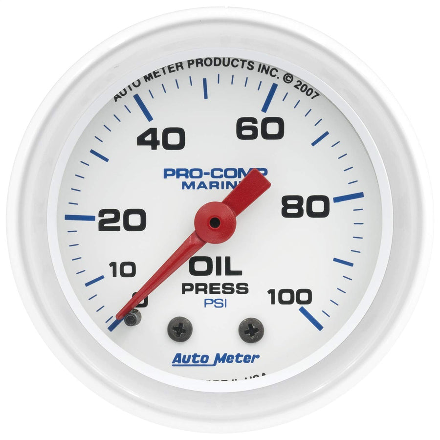 Gauge AUTO METER, Oil Pressure, 2 1/16", 100Psi, Mechanical, Marine White (200790)
