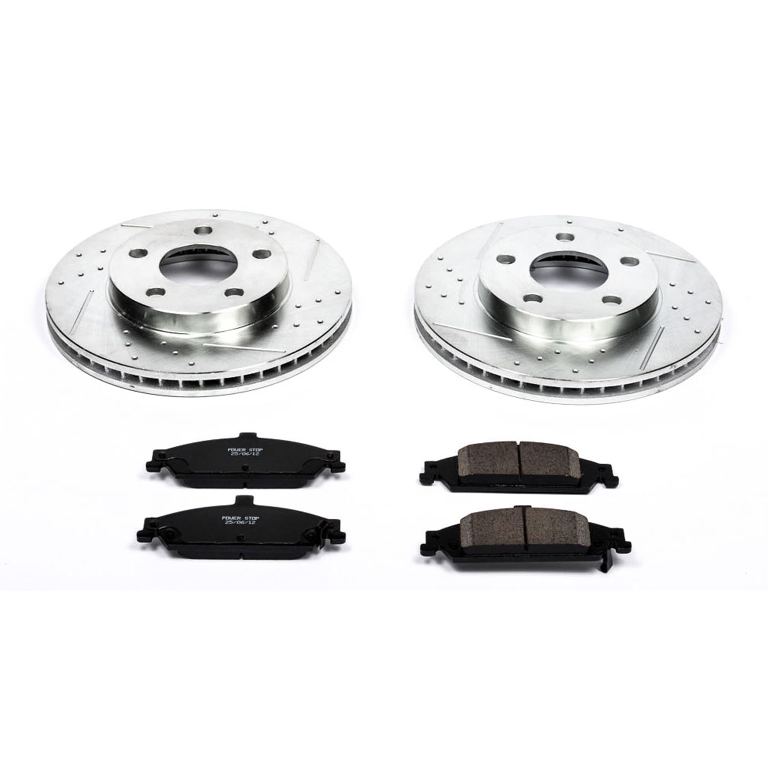 Power Stop K1551 Z23 Carbon Fiber Brake Pads with Drilled & Slotted Brake Rotors Kit For Chevy Classic, Chevy Malibu, Oldsmobile Alero, Oldsmobile Cutlass, Pontiac Grand Am [Model Specific]