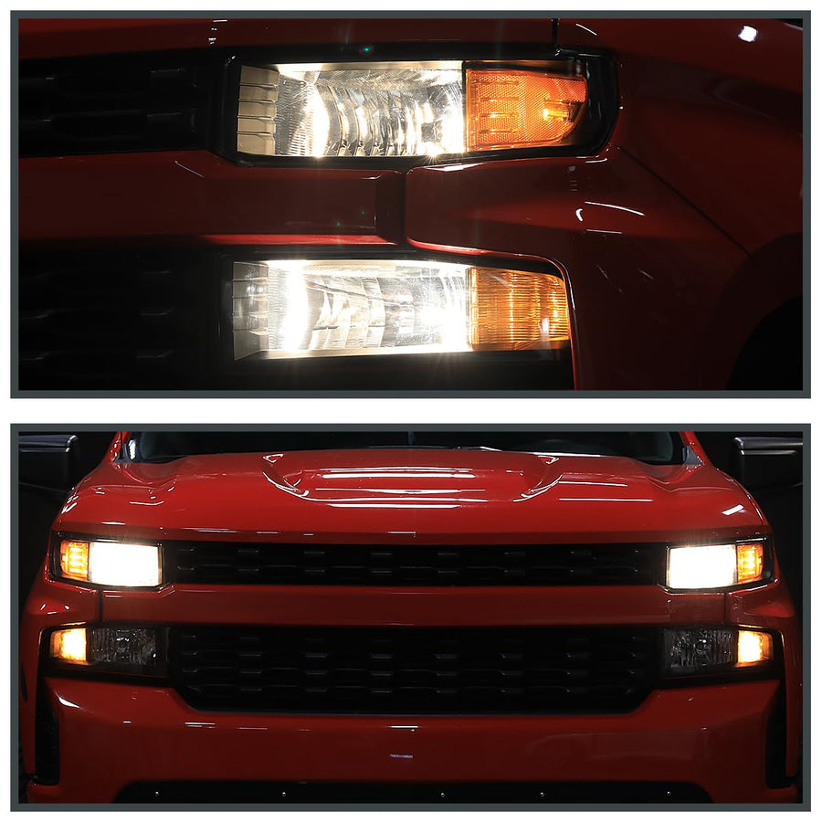 Left Driver Side SPEC-D TUNING Black Halogen Type w/o LED Headlight Compatible with 2019-2021 Chevy Silverado 1500, 2022 Chevy Silverado 1500 LTD Left + Right Head Lamp Assembly