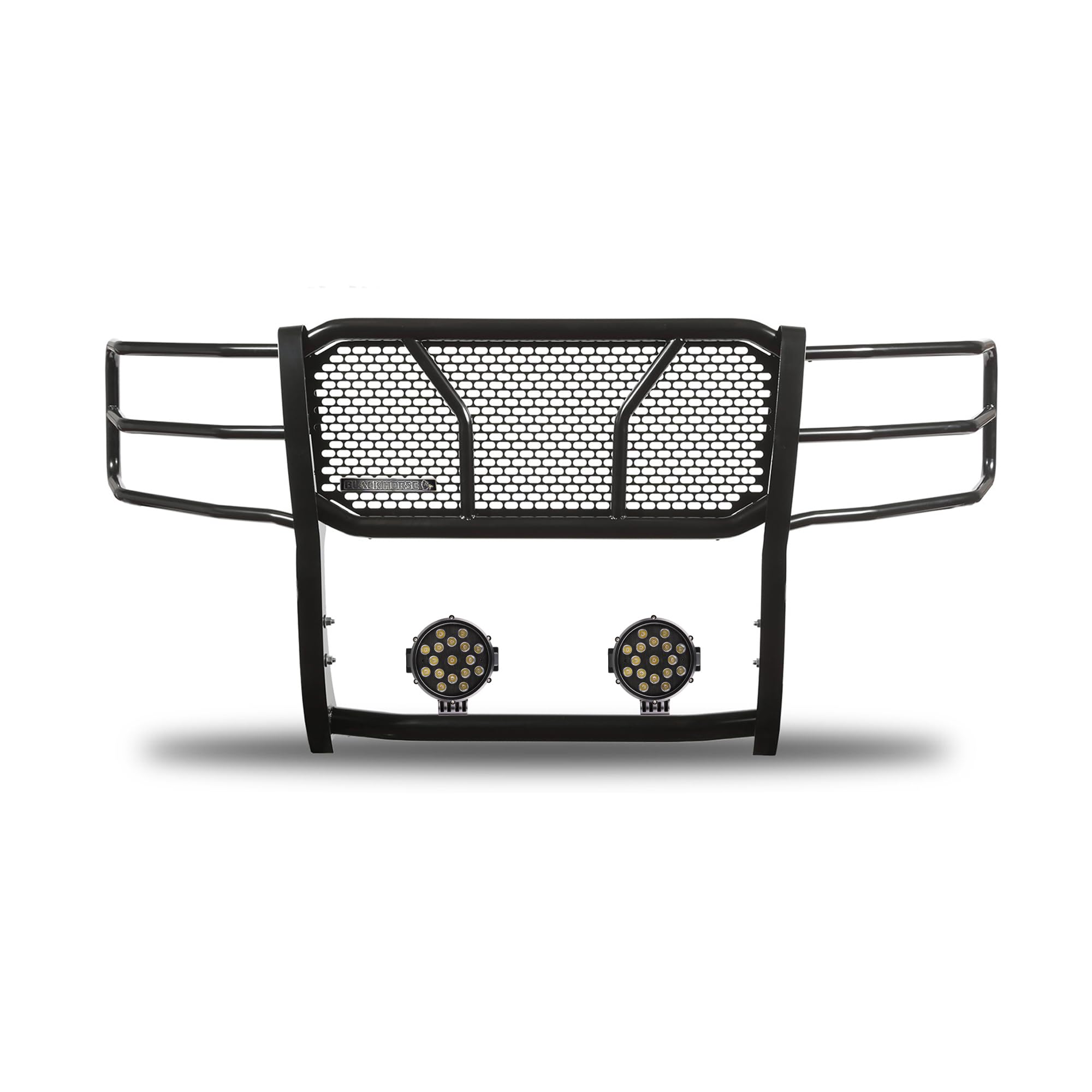 RUGGED HD Black Horse Grille Brush Bumper Guard Modular Come W/ pair of 7.0"LED Lights Compatible with 03-14 Express 1500|03-24 Express 2500/3500|09-24 Express 4500/Express Cargo-RU-GV02MA-B-PLB